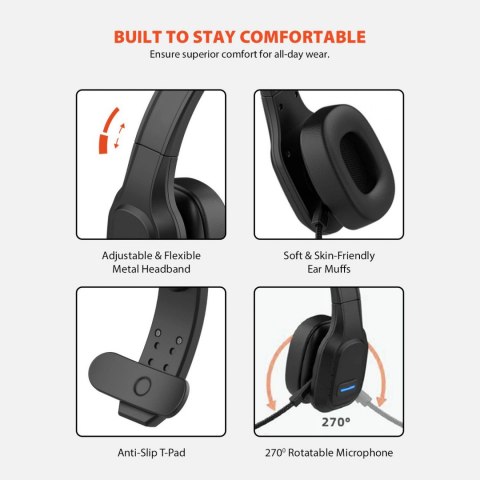 Słuchawki bluetooth ANC call center z mikrofonem Audiocore, QCC3020, ANC, AVRCP, A2DP, HSP, HFP, kodek SBC AAC, AC864 Audiocore Słuchawki bluetooth ANC call center z mikrofonem Audiocore, QCC3020, ANC, AVRCP, A2DP, HSP, HFP, kodek SBC AAC, AC864 Audiocore