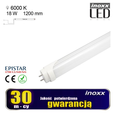 Świetlówka led 120cm 18w 6000k t8 g13 jednostronna zimna NVOX