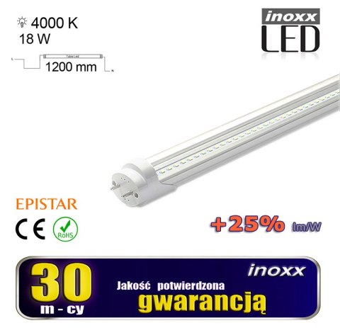 Świetlówka led 120cm 18w t8 4000k g13 neutralna przezroczysta NVOX