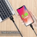 Kabel do iPhone Maclean, do iPhone, Wspierający Fast Charge 2.4A, Przesył danych, 5V/2.4A, Czarny, Dł.2m, MCE481 Maclean