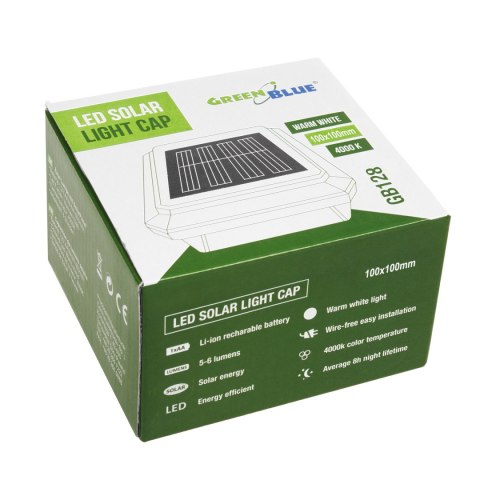Lampa solarna LED na słupek GreenBlue, 100x100mm, daszek kopertowy, GB128 GreenBlue Lampa solarna LED na słupek GreenBlue, 100x100mm, daszek kopertowy, GB128 GreenBlue
