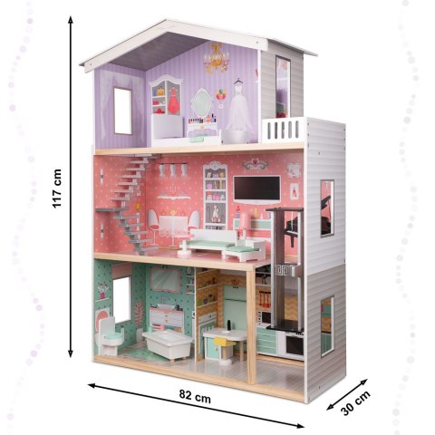 Domek dla lalek drewniany+ mebelki pastelowy 117cm Domek dla lalek drewniany+ mebelki pastelowy 117cm