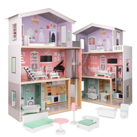 Domek dla lalek drewniany+ mebelki pastelowy 117cm Domek dla lalek drewniany+ mebelki pastelowy 117cm