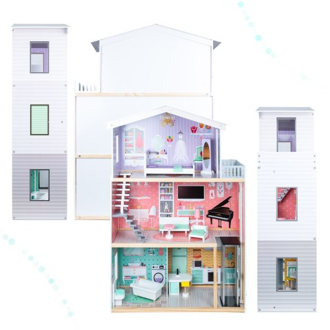 Domek dla lalek drewniany+ mebelki pastelowy 117cm Domek dla lalek drewniany+ mebelki pastelowy 117cm