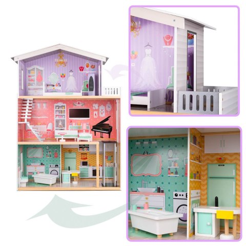 Domek dla lalek drewniany+ mebelki pastelowy 117cm Domek dla lalek drewniany+ mebelki pastelowy 117cm
