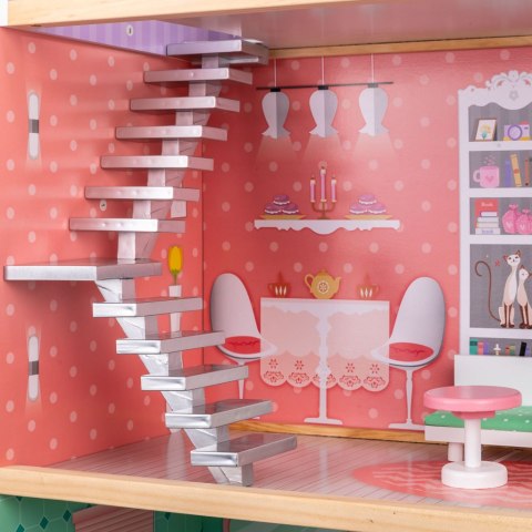Domek dla lalek drewniany+ mebelki pastelowy 117cm Domek dla lalek drewniany+ mebelki pastelowy 117cm