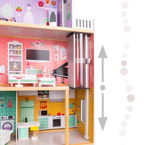 Domek dla lalek drewniany+ mebelki pastelowy 117cm Domek dla lalek drewniany+ mebelki pastelowy 117cm