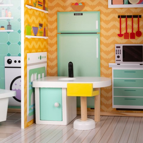 Domek dla lalek drewniany+ mebelki pastelowy 117cm Domek dla lalek drewniany+ mebelki pastelowy 117cm