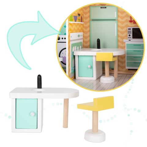 Domek dla lalek drewniany+ mebelki pastelowy 117cm Domek dla lalek drewniany+ mebelki pastelowy 117cm
