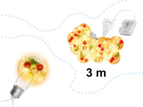 Lampki LED łańcuch na baterie kurtyna kule z dekoracją 3m 50LED ciepły Lampki LED łańcuch na baterie kurtyna kule z dekoracją 3m 50LED ciepły