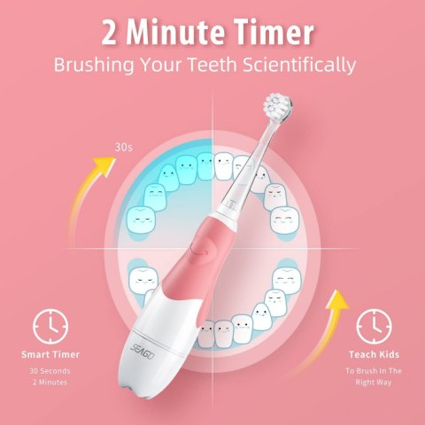 Szczoteczka soniczna dla dzieci SEAGO, kolor różowy, 1xAAA 1,5V (brak w zestawie), 4 końcówki, SG-513 Pink SEAGO Szczoteczka soniczna dla dzieci SEAGO, kolor różowy, 1xAAA 1,5V (brak w zestawie), 4 końcówki, SG-513 Pink SEAGO