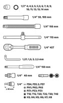 Klucze nasadowe 1/4", zestaw 46 szt. TOPEX