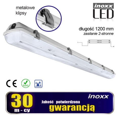 Oprawa hermetyczna przemysłowa ip65 led 2x120cm t8 g13 dwustronnie zasilana NVOX