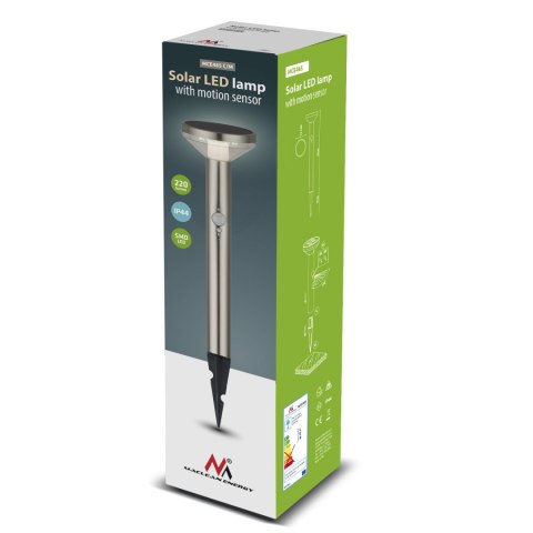 Solarna lampa LED Maclean, z czujnikiem, 3 tryby,wbijana, Li-ion 18650, IP44, 3,7V, 1200 mAh, Chrom matt, MCE465 C/M Maclean Solarna lampa LED Maclean, z czujnikiem, 3 tryby,wbijana, Li-ion 18650, IP44, 3,7V, 1200 mAh, Chrom matt, MCE465 C/M Maclean