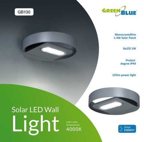 GB130 46761 Solarna lampa ścienna okrągła led 3W GreenBlue GB130 46761 Solarna lampa ścienna okrągła led 3W GreenBlue