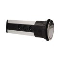 Gniazdo meblowe ?10cm wysuwane z blatu z ładowarką USB i przewodem 1,8m, 3x2P+Z, 2xUSB, INOX Orno