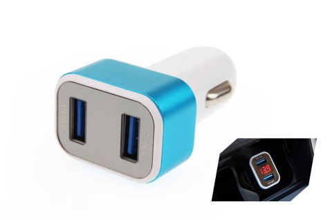 01028 Ładowarka samochodowa 2xUSB + tester napięcia akumulatora Test-04 AMiO