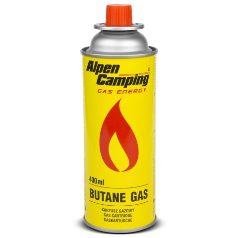 Kartusz gazowy 400ml Alpen Camping. certyfikat: Pi 0875, zgodny z normą EN417, izobutan, zakres działania -10°c do+ 40°c, IK004 INKO-TIME