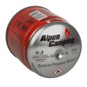 Kartusz gazowy 400ml Alpen Camping. certyfikat: Pi 0437, zgodny z normą EN417, propan-butan, zakres -10°c do+ 40°c, system GAS S INKO-TIME