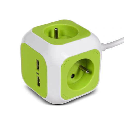 MagicCube poczwórne gniazdko prądowe GreenBlue, 2 wejścia USB, 1,4m, GB118 GreenBlue