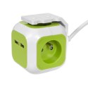 MagicCube poczwórne gniazdko prądowe GreenBlue, 2 wejścia USB, 1,4m, GB118 GreenBlue