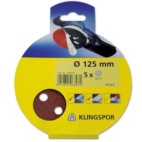 Krążki ścierne czepne otw.ps22k fi=125 gr.80 szt.5[241626] KLINGSPOR