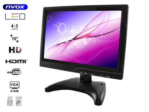 Monitor LED HD 10cali HDMI VGA USB AV BNC 12V 230V... (NVOX PC1018 HD) NVOX