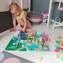 Zestaw drewnianych klocków miasteczko z matą puzzle w wiaderku + torba Kruzzel