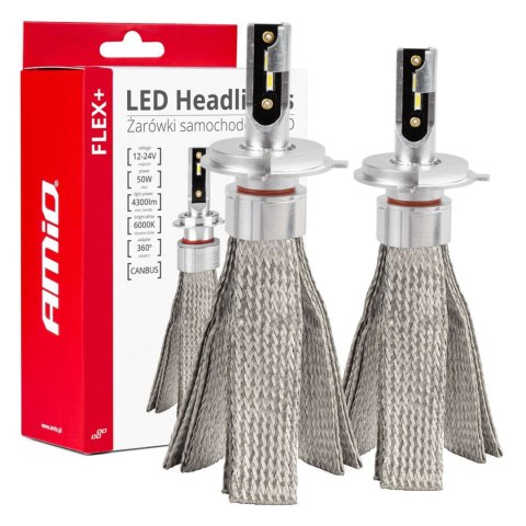 Żarówki samochodowe led amio flex+ h4 canbus 6000k 12v 24v amio-03657 AMiO