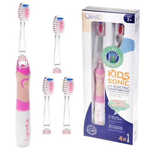 Szczoteczka soniczna dla dzieci SEAGO, kolor różowy, 1xAAA 1,5V (brak w zestawie), 3 końcówki, SG-977 Pink SEAGO Szczoteczka soniczna dla dzieci SEAGO, kolor różowy, 1xAAA 1,5V (brak w zestawie), 3 końcówki, SG-977 Pink SEAGO