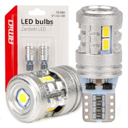 Żarówki led standard t10 w5w 6x3020 + 1x3030 smd white 12v/24v amio-03718 AMiO