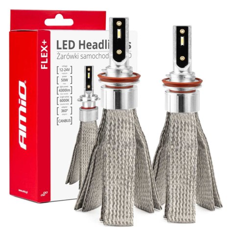 Żarówki samochodowe led flex+ h8 h9 h11 12v 24v 6000k canbus amio-03663 AMiO