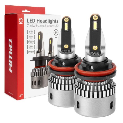 Żarówki samochodowe led seria k3 h8 h9 h11 12v 6000k canbus amio-03686 AMiO