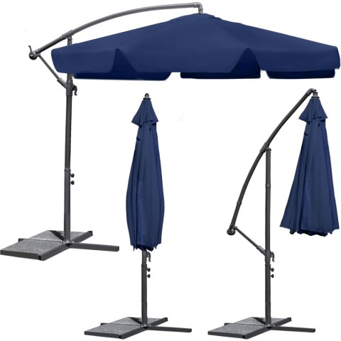 Parasol ogrodowy składany 6 segmentów granatowy 350cm Plonos