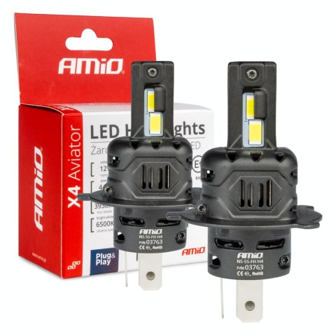 Żarówki samochodowe led seria x4 aviator h4 6500k canbus amio-03763 AMiO