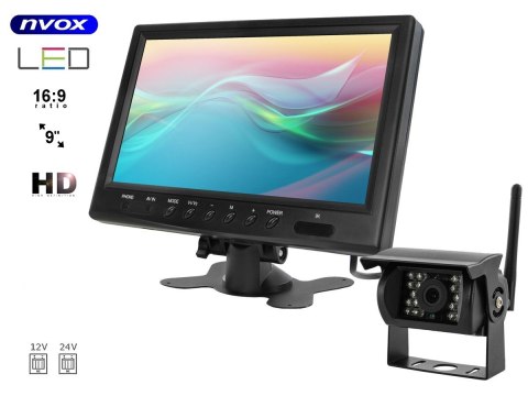 Monitor samochodowy lcd 9cali 12/24v oraz kamera noktowizyjna NVOX