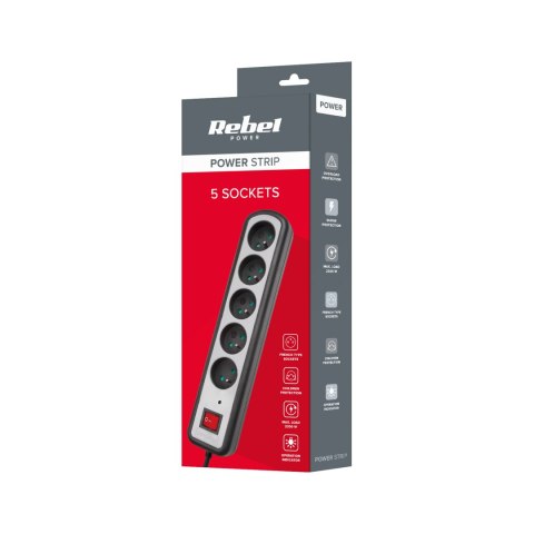 Listwa zasilająca Rebel 5 gniazd , z przełacznikiem ,3m (3x1,5mm) Rebel Listwa zasilająca Rebel 5 gniazd , z przełacznikiem ,3m (3x1,5mm) Rebel