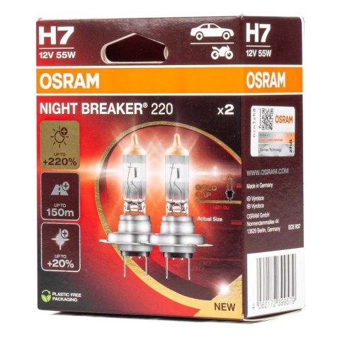 Żarówki halogenowe osram h7 12v 55w px26d night breaker +220% 2 sztuki Osram