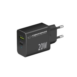 EZC105K Esperanza ładowarka sieciowa 20w usb-c pd 20w / usb-a qc 3.0 18w czarna Esperanza