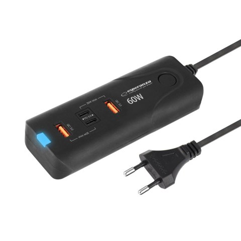 EZC109 Esperanza ładowarka sieciowa 60w 2x usb-c pd 30w / 2x usb-a qc 3.0 18w Esperanza