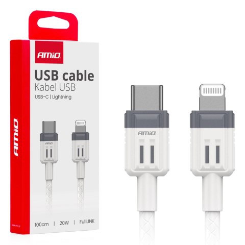 Kabel do ładowania usb-c - iphone lightning 20w 100cm amio-03910 AMiO