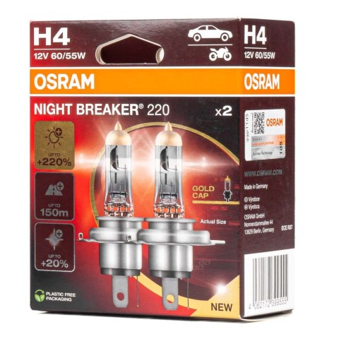 Żarówki halogenowe osram h4 12v 60/55w p43t night breaker +220% /2 szt./ Osram