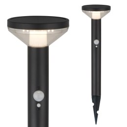 Solarna lampa LED Maclean, z czujnikiem, 3 tryby, wbijana, Li-ion 18650, IP44, 3,7V, 1200 mAh, Czarna, MCE465 B Maclean