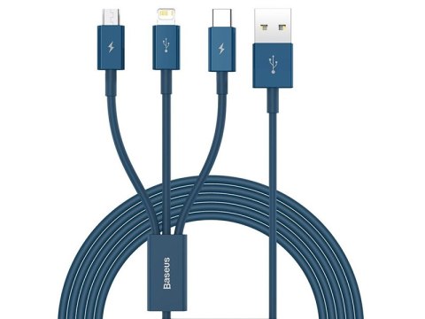 BASEUS Kabel 3w1 Superior Series, USB do micro USB / USB-C / Lightning, 3.5A, 1.2m (CAMLTYS-03) Niebieski Baseus