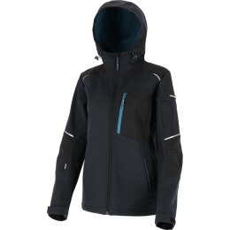 Kurtka softshell z kapt. damska czar.-turkus.,