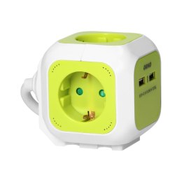 Przedłużacz Kostka 4-krotny(Schuko) z ładowarką 2xUSB 1,4m limonkowy Orno