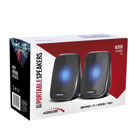 Głośniki komputerowe 6w usb minijack black audiocore ac835 led audiocore Głośniki komputerowe 6w usb minijack black audiocore ac835 led audiocore