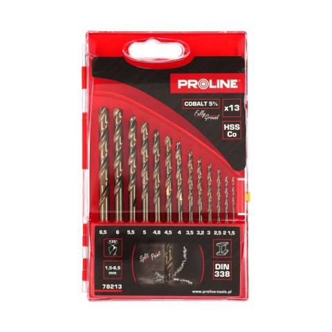 Wiertła do metalu hssco din338 szlif.13szt(1.5-6.5mm)proline Pro