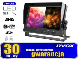 Monitor samochodowy lcd 9cali ahd 4pin z funkcją rejestratora 12v 24v NVOX