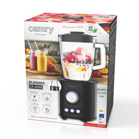 Blender kielichowy - tytanowe ostrza - szklany dzbanek 1,5l Camry Blender kielichowy - tytanowe ostrza - szklany dzbanek 1,5l Camry